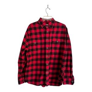 Jachs Men’s Flannel Shirt  Large Checkers Red Black Button Up 100% Cotton SZ XL